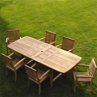 Indonesian Grae A Teak Outdoor Patio Dining Set with Chairs and Table (Smith Rectangle. Ext Table, 7 - Piece)
