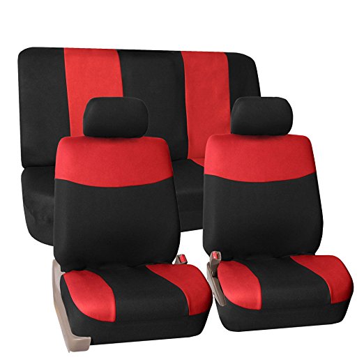 FH GROUP FH-FB056112 Modern Flat Cloth Car Seat Covers Red / Black Color