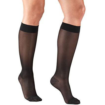 Truform Sheer Compression Stockings, 15-20 mmHg, Women's Knee High Length, 20 Denier, Black, Small