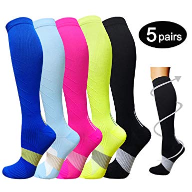 8 Pairs Compression Socks Women & Men -Best Medical,Nursing,Travel & Flight Socks-Running & Fitness-15-20mmHg