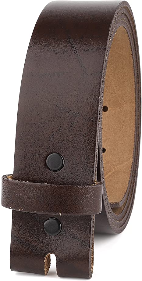 Belt for buckle men Snap on Strap top Grain One Piece Leather no buckle, Made in USA,