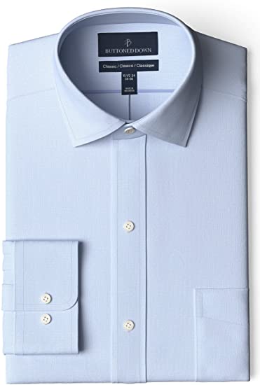 Amazon Brand - Buttoned Down Men's Classic-Fit Solid Non-Iron Dress Shirt Pocket Spread Collar