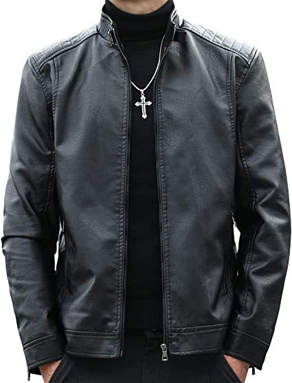 Womleys Mens Casual Stand Collar Faux Leather Jacket Biker Motorcycle Jackets