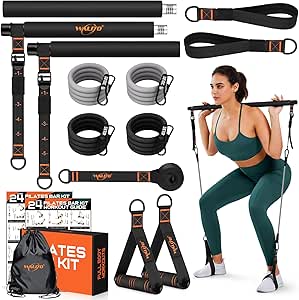 Pilates Bar Kit with Resistance Bands, 3-Section Multifunctional Yoga Pilates Bar with Metal Adjustment Buckle.Portable Pilates Equipment for Women & Men Full-Body Workouts at Home Gym