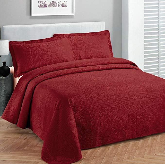 MK Home Mk Collection 3pc King/California King Oversize Luxurious Embossed Coverlet Bedspread Set Solid Red New
