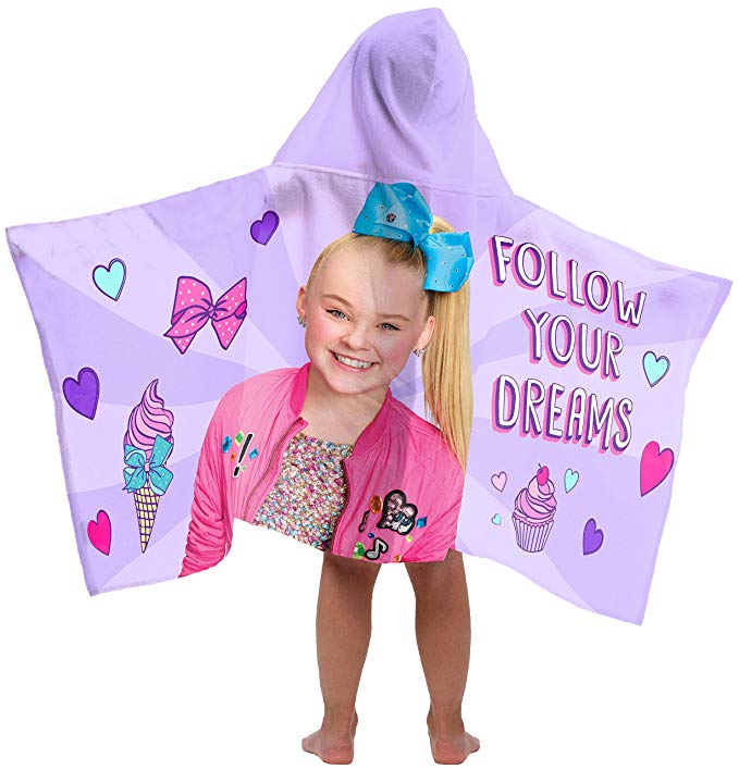 Nickelodeon JoJo Siwa Follow Your Dreams Super Soft & Absorbent Kids Hooded Bath/Pool/Beach Towel- Fade Resistant Cotton Terry Towel, 22.5" Inch x 51" Inch (Official Nickelodeon Product)