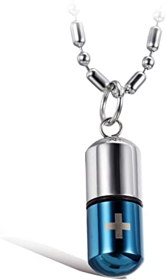 Flongo Fashion Pill Case Capsule Pendant Necklace Stainless Steel Mens Womens, 22 inch Chain