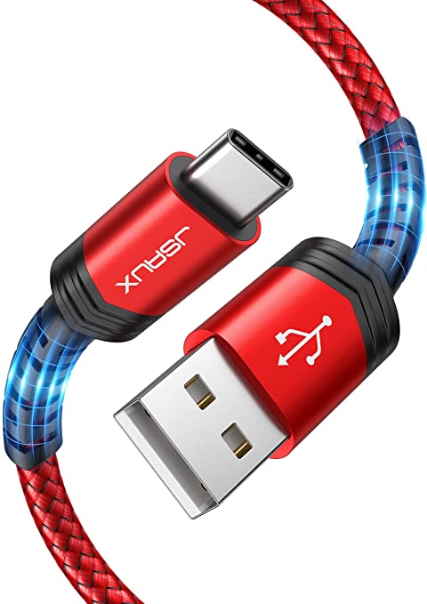 USB Type C Cable 3A Fast Charging [2-Pack 10ft], JSAUX USB-A to USB-C Charge Braided Cord Compatible with Samsung Galaxy S10 S9 S8 S20 Plus A51 A11,Note 10 9 8, PS5 Controller, USB C Charger(Red)