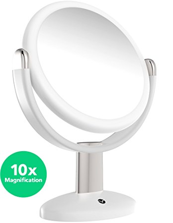 Vremi 10x Magnified Vanity Mirror - 7 Inch Round Makeup Cosmetic Mirror for Bathroom or Bedroom Table Top - Portable Double Sided Glass Mirror Stand with 360 Degree Swivel - White