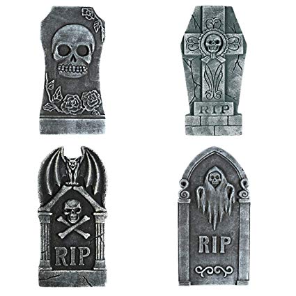 TOYMYTOY Halloween Foam Graveyard Tombstones (4 Pack), RIP Gravestone Graveyard Haunted House Decorations for Halloween Yard Decorations