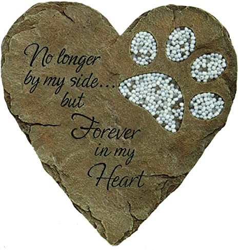 Carson Pet Memorial Garden Stone, Outdoor Dog Footprint Stepping Stone with Beadwork and Sympathy Poem, Pet Loss Sympathy Gift, 9.75L x 9.25W Inches