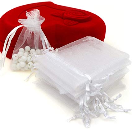 100pcs 3.6x4.8''(9x12cm) Organza Gift Bags, Drawstring Pouches Jewelry Party Wedding Favor Gift Bags,Candy Bags. (White)