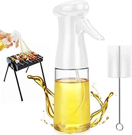 Oil Sprayer for Cooking, Olive Oil Sprayer Bottle 200ml with Brush Food Grade Premium Oil Dispenser for Air Fryer, BBQ, Salad, Grilling,Roasting (white)