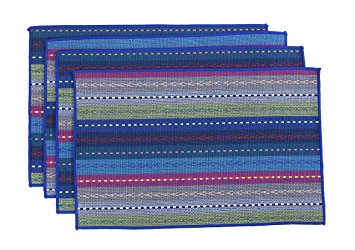 WOOD MEETS COLOR Cotton Table Placemats Woven Braided Ribbed Washable Table Mats Set of 4, 12" x 18" (Blue)