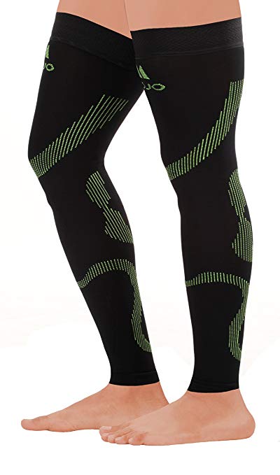 MoJo Sports Full Leg Support & Recovery Compression Thigh Sleeve - Treat Hamstring and Quad Injuries - Hamstring Compression Sleeve - Running Compression Thigh Sleeve (2XL, Black Green)