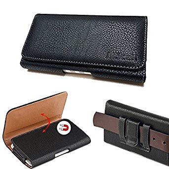 Samsung Galaxy S7/Galaxy S5/Galaxy S6~XX Large Premium Black Pebbled Leather Sleeve Pouch Case Belt Loop Holster[fits phone with OTTERBOX DEFENDER/JUICE PACK/LIFEPROOF WATERPROOF protective cover]