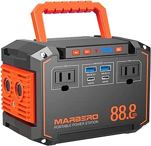 MARBERO Portable Power Station 88.8Wh 150W Peak Camping Portable Power Bank with AC Outlet 110V(2*USB A, 2*USB C, 2*AC) Solar Generator with LED Light for Outdoor Travel Home Emergency Hurricane