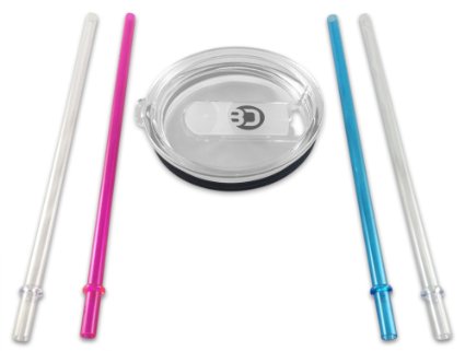 YETI Lid and 2 Straws - Fits YETI Rambler Tumbler Cups - Available in 20oz and 30oz (20oz, Pink/Clear)