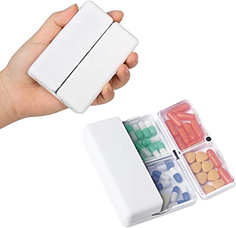 Magnetic Foldable Pill Box Case (2 Pack), Opret 7 Compartments Portable Pill Organizer for Travel 7 Day for Dose Pills & Vitamins Dustproof Damp Proof, BPA Free (White)