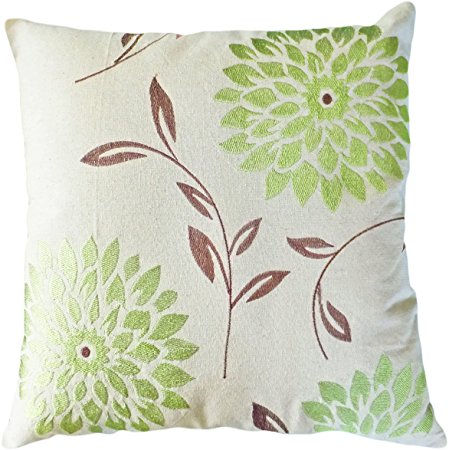Decorative chrysanthemum Flower Embroidery Floral Throw Pillow COVER 18" Lime Green