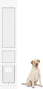 Elevon Dog Door for Sliding Glass Door, Doggie Door Insert with Magnetic Closing Latch Plate, Adjustable Height 75"-83" Slider Height, Patio Pets Door for Dogs, No-Cut Install, White