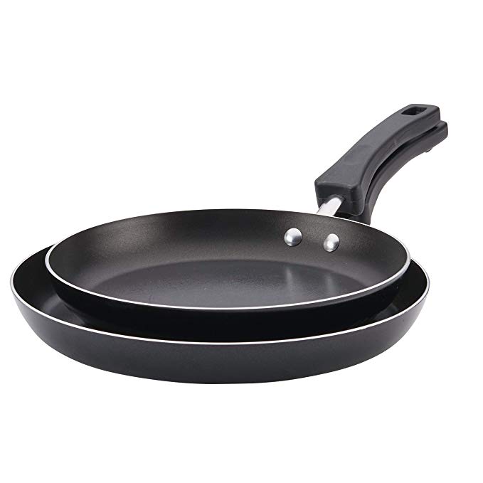 Farberware Neat Nest Space Saving Aluminum Nonstick Skillet Twin Pack, Black