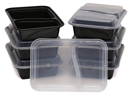 Kithen Mission 6-Pack 2 Compartment Bento Lunch Boxes with Lids - Stackable, Reusable, Microwave, Dishwasher & Freezer Safe - Meal Prep, Portion Control, 21 Day Fix & Food Storage Containers (25oz)