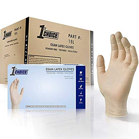 1st Choice Exam Ivory Latex Gloves - Powder Free, Textured, Non-Sterile, 1ELM (Medium - Case of 1000)