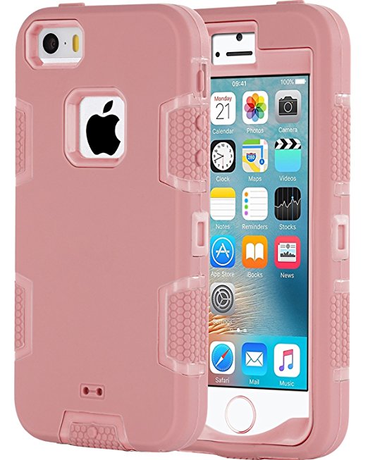 iPhone SE Case,iPhone 5S Case,BENTOBEN 3 IN 1 Hybrid [Silicone&PC] Bumper Slim Heavy Duty Rugged Shockproof Drop Resistance Anti-slip Protective Case for iPhone 5S,iPhone 5,iphone SE,Rose Gold