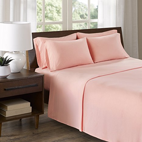 Comfort Spaces - Ultra Soft Cotton Blend Jersey Knit Sheet Set - 6 Piece - Blush - Queen Size - Includes 1 Fitted Sheet, 1 Flat Sheet and 4 Pillow Cases