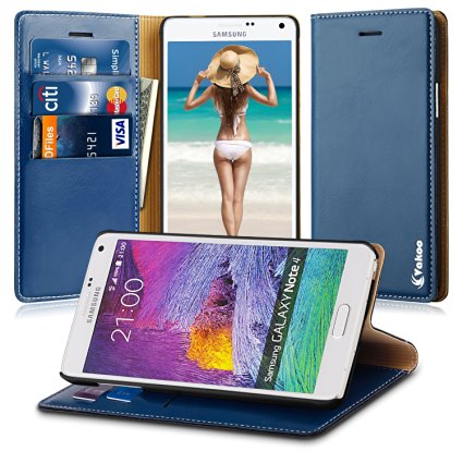 Note 4 Case, Galaxy Note 4 Case,Vakoo Flip Premium Leather Hard Back Case for Samsung Galaxy Note 4 with 3 Card Slots and 1 Cash Pocket - Navy Blue