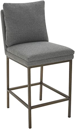 Amazon Brand – Rivet Lundberg Contemporary Upholstered Counter-Height Barstool with Brass Legs, 40.6"H, Flannel