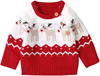 ESHOO Kids Christmas Deer Print Knitwear Sweater Pullover Christmas Costume