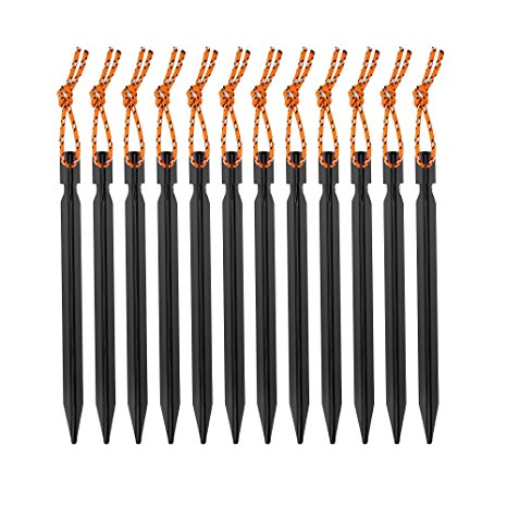 Terra Hiker Ultra-lightweight Tent Stakes, Stake kit with Pulling Cords & Carrying Pouch, 18 cm Long Aluminum Alloy Tent Pegs for Camping Tent