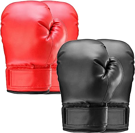 PiscatorZone 2 Pair Adult Boxing Gloves Black & Red Punching Gloves Kickboxing Professional Gloves for Punch Bag