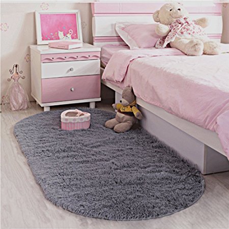 LOCHAS Ultra Soft Children Rugs Room Mat Modern Shaggy Area Rugs Home Decor 2.6' X 5.3', Gray
