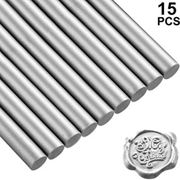 15 Pieces Glue Gun Sealing Wax Sticks for Retro Vintage Wax Seal Stamp and Letter, Great for Wedding Invitations, Cards Envelopes, Snail Mails, Wine Packages, Gift Wrapping (Silver)