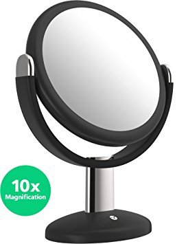 Vremi 10x Magnified Vanity Mirror - 7 Inch Round Makeup Cosmetic Mirror for Bathroom or Bedroom Table Top - Portable Double Sided Glass Mirror Stand with 360 Degree Swivel - Black