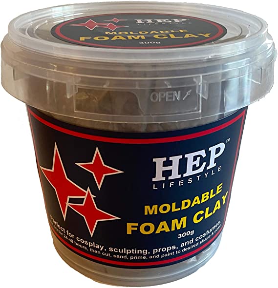HEP LIFESTYLE Premium Moldable Foam Clay | Cosplay Foam Clay | Light Weight, Air Dries Dense Like EVA Foam, Sands and Paints Easily, Non-Toxic | 300 Gram Tub | Grey