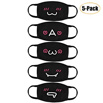 Aniwon Kawaii Muffle Mask 5 pack Anti-Dust Anime Cotton Mouth Mask Cute Kaomoji Face Mask