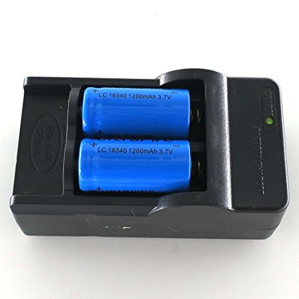 STAND HIGH 3.7v 2pcs 1200mAh 16340 CR123A Rechargeable Li-Ion Battery(Blue)   Smart Charger