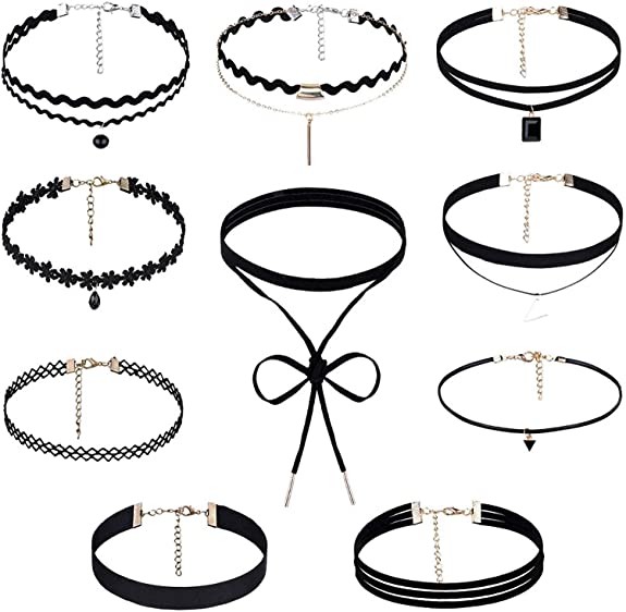 Rovtop 10 Pcs Choker Necklace for Women Teens Girls, Black Classic Velvet Stretch Gothic Tattoo Lace