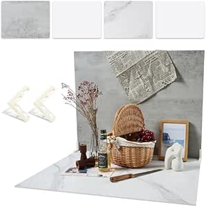 2 PCS 24x32 Inch Boards Photo Backdrop for Flat Lay, Food Table Top Photography Background, BEIYANG (Marble Light Gray)