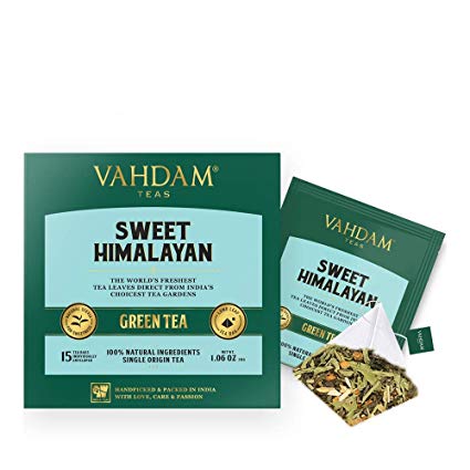 VAHDAM, Green Tea Leaves from Himalayas with Stevia (30 Tea Bags) SUPERFOODS Blend - Green Tea, Stevia, Turmeric, Shatavari, Cardamom, Ashwagandha | 100% Natural Detox & Cleanse Tea + Energy Booster