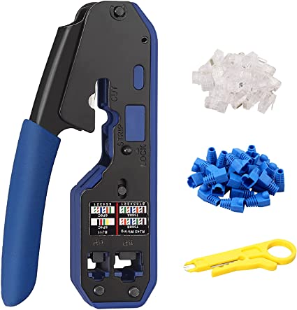 Proster RJ45 Crimping Tool RJ45 Cat6 Modular Data Plug with 30pcs Connector, 30pcs Cover, 100pcs 6-inch Nylon Cable Ties and Network Wire Strippers