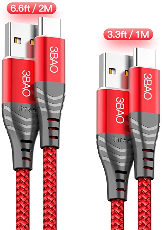 USB Type C Cable,(2-Pack 3.3FT 6.6FT)USB A 2.0 to USB-C Charger Cord Nylon Braided Fast Charger USB C Cable for Samsung Galaxy S10 S9 S8 Plus Note10 9 8,Motorola XZ,LG V30 G5 G6 G7Plus/Power,XiaoMi 5,Nintendo Switch,Google pixel,Sony Xperia xa1(Red)