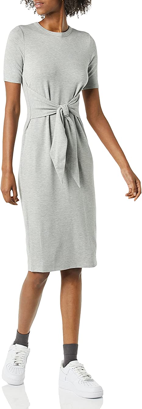 Daily Ritual Women's Supersoft Terry Short-Sleeve Crewneck Tie-Front Midi Dress