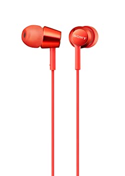 Sony Earbuds with Microphone, in-Ear Headphones and Volume Control, Built-in Mic Earphones for Smartphone Tablet Laptop 3.5mm Audio Plug Devices, Red (MDREX155AP/R)