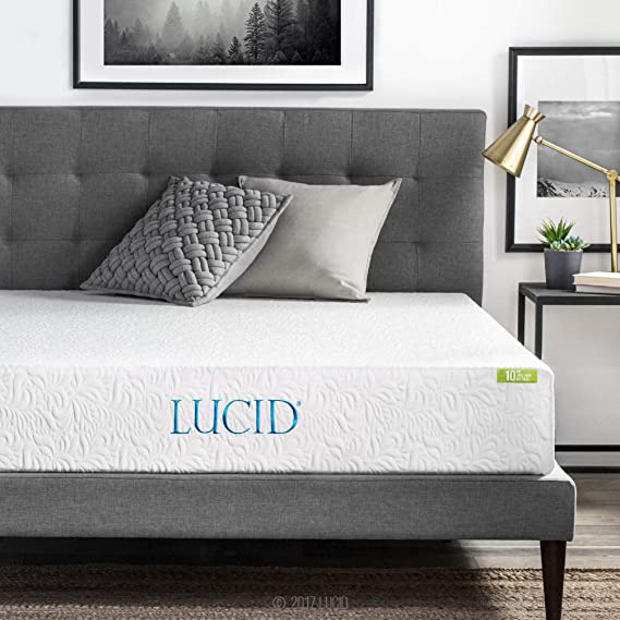 LUCID 10 Inch 2019 Gel Memory Foam Mattress - Firm Feel - CertiPUR-US Certified - 10-Year Warranty - King