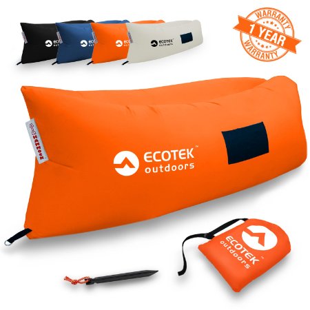 EcoTek Outdoors Inflatable Air Hammock Lounge with Premium Ripstop Fabric, High Quality Elastic Pockets, Aluminum Alloy Stake, Carry Bag, and One Year Warranty